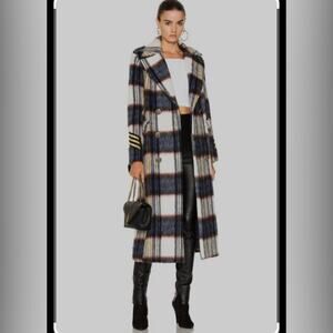 History Repeats Michelle Rossi Italian long plaid checked military peacoat, 42 6